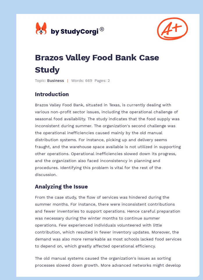 Brazos Valley Food Bank Case Study. Page 1