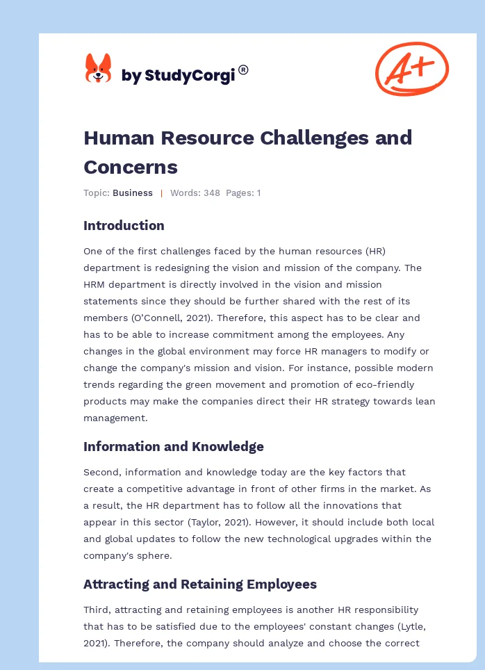 Human Resource Challenges and Concerns. Page 1