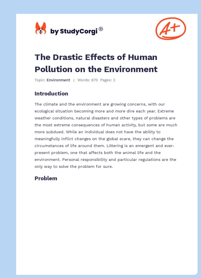 The Drastic Effects of Human Pollution on the Environment. Page 1