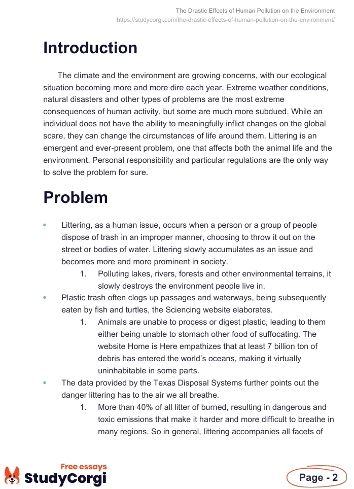 The Drastic Effects of Human Pollution on the Environment. Page 2
