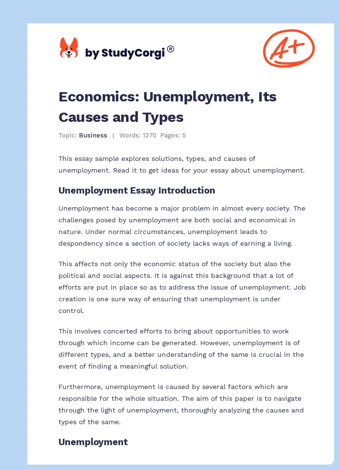 Economics: Unemployment, Its Causes and Types. Page 1
