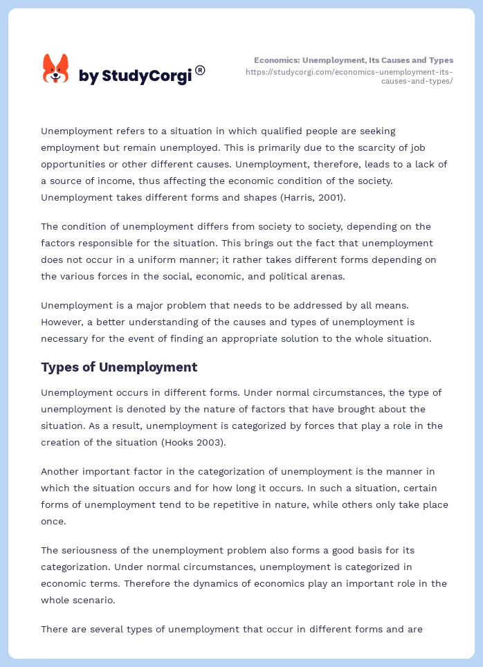 Economics: Unemployment, Its Causes and Types. Page 2