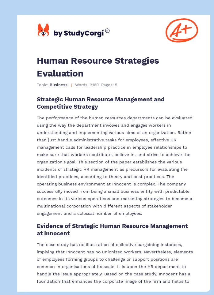 Human Resource Strategies Evaluation. Page 1