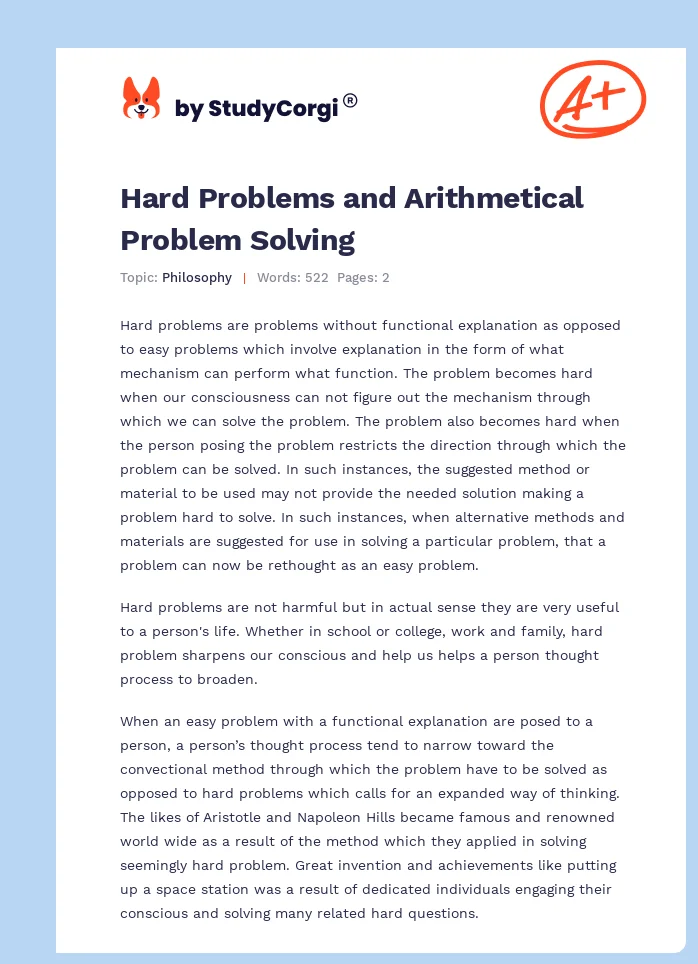 Hard Problems and Arithmetical Problem Solving. Page 1