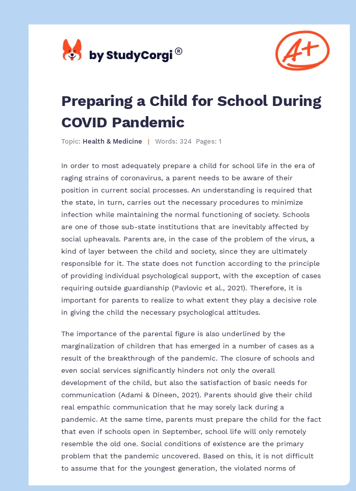 Preparing a Child for School During COVID Pandemic. Page 1
