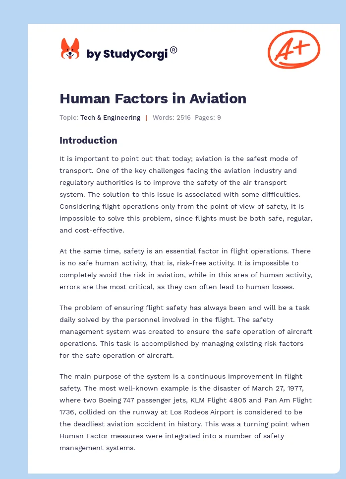Human Factors in Aviation. Page 1