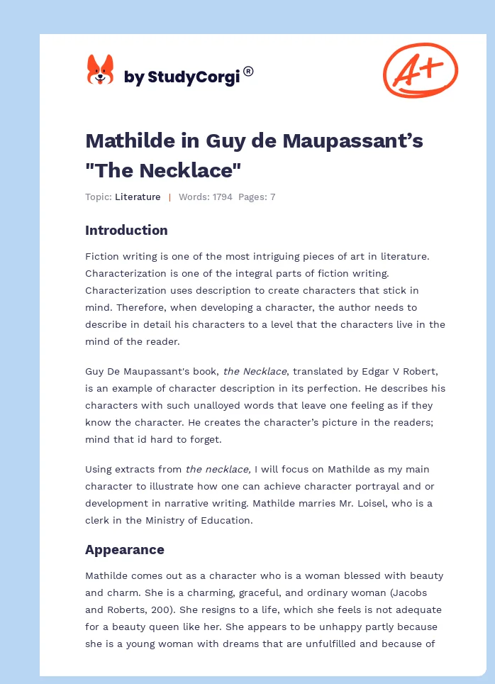 Mathilde in Guy de Maupassant’s "The Necklace". Page 1