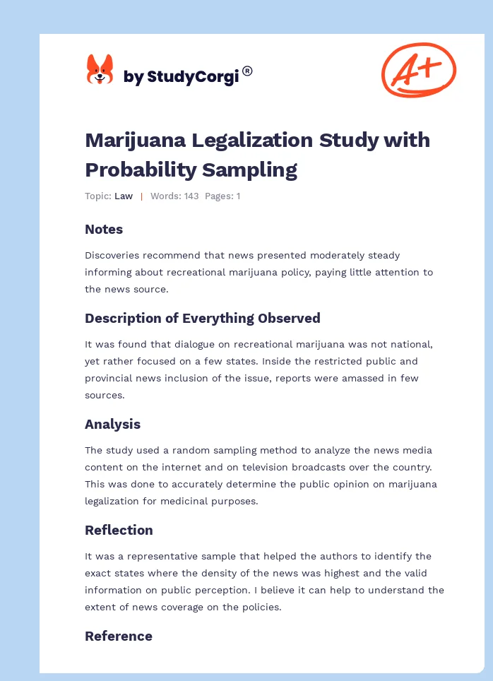 Marijuana Legalization Study with Probability Sampling. Page 1