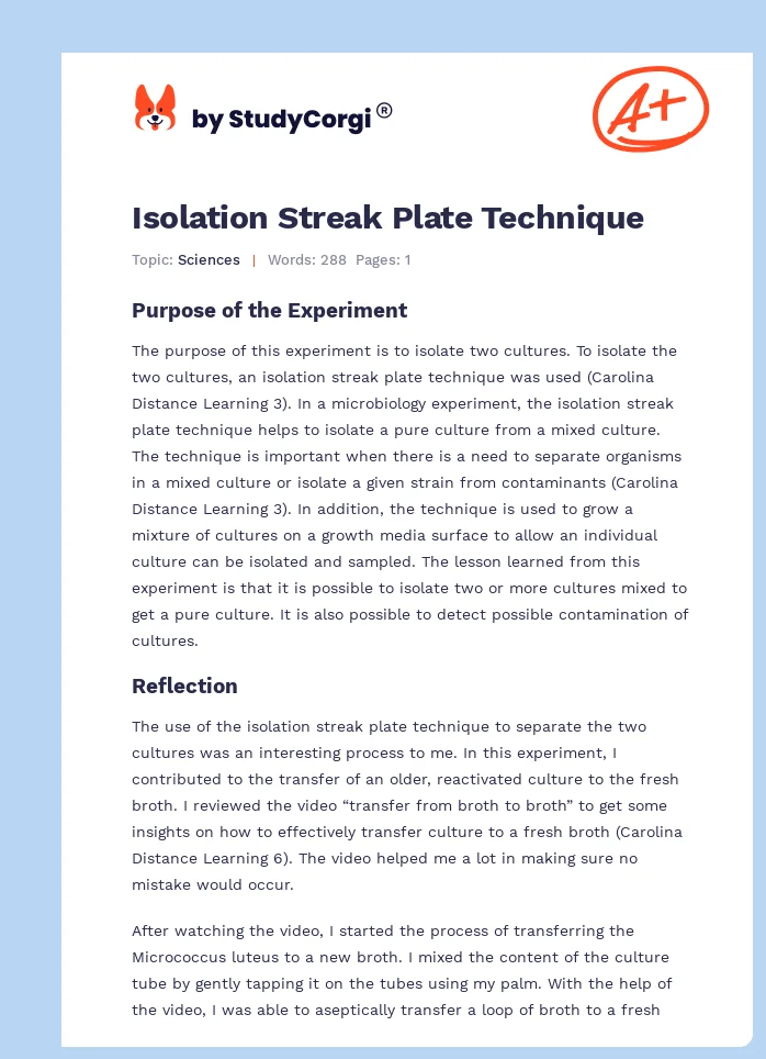 Isolation Streak Plate Technique. Page 1