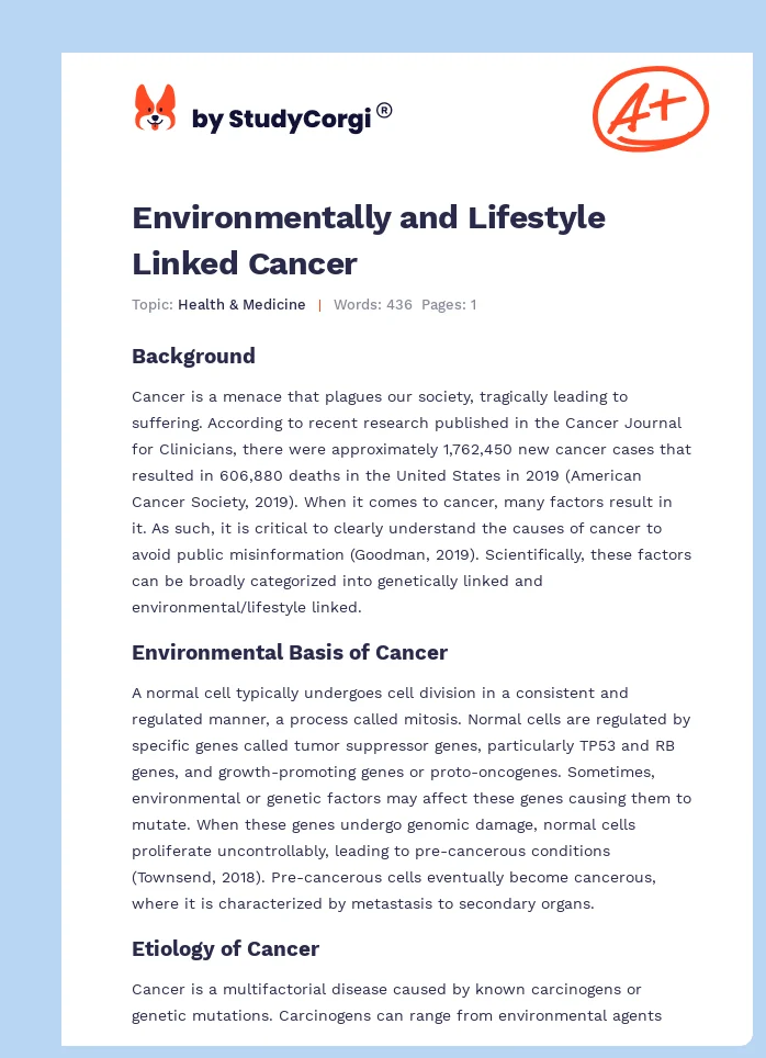 Environmentally and Lifestyle Linked Cancer. Page 1