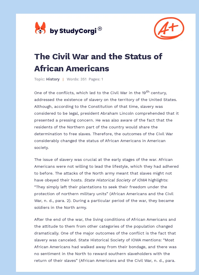 The Civil War and the Status of African Americans. Page 1