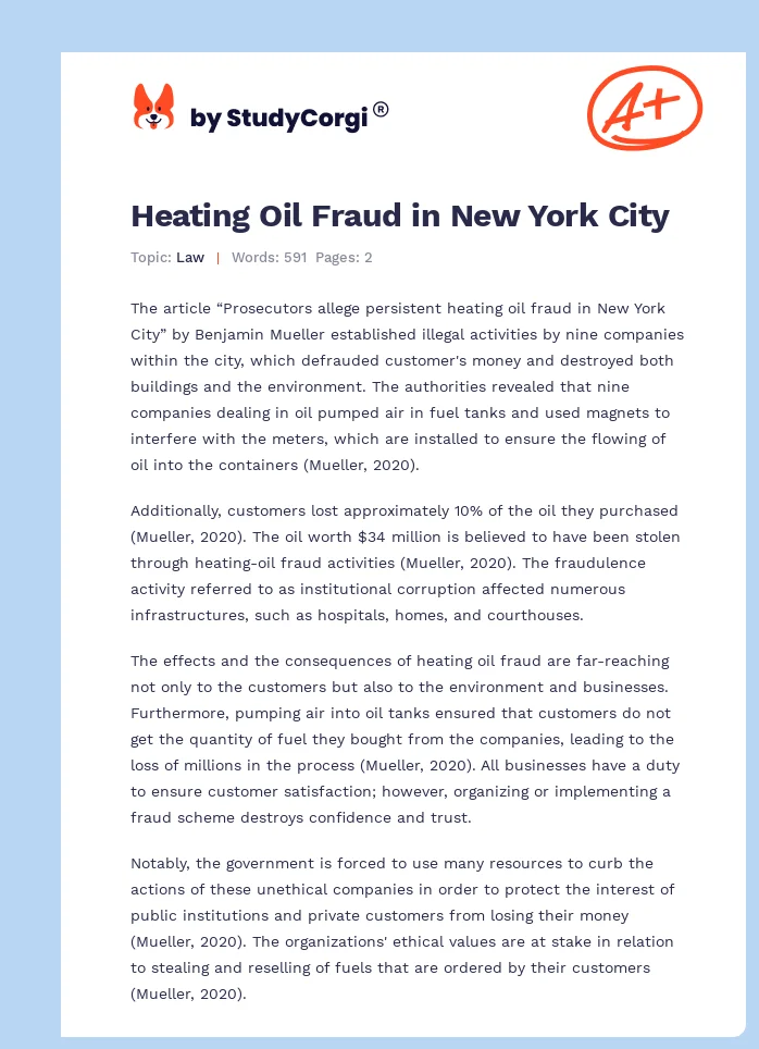 Heating Oil Fraud in New York City. Page 1