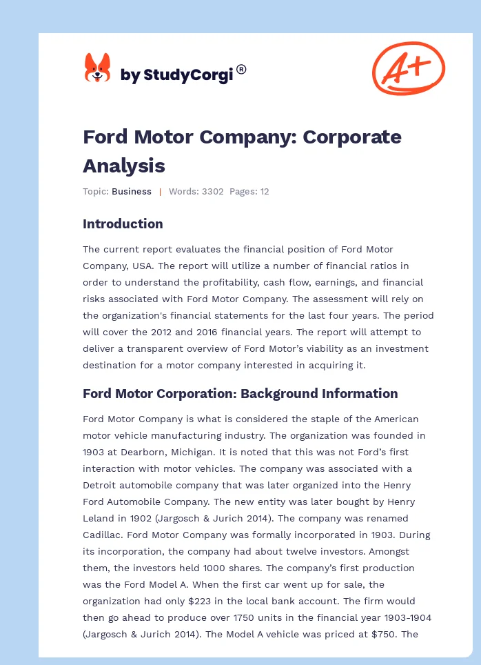 Ford Motor Company: Corporate Analysis. Page 1