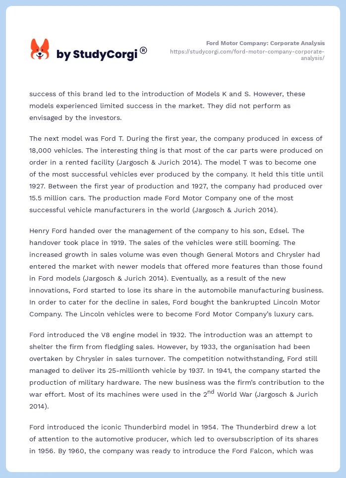 Ford Motor Company: Corporate Analysis. Page 2