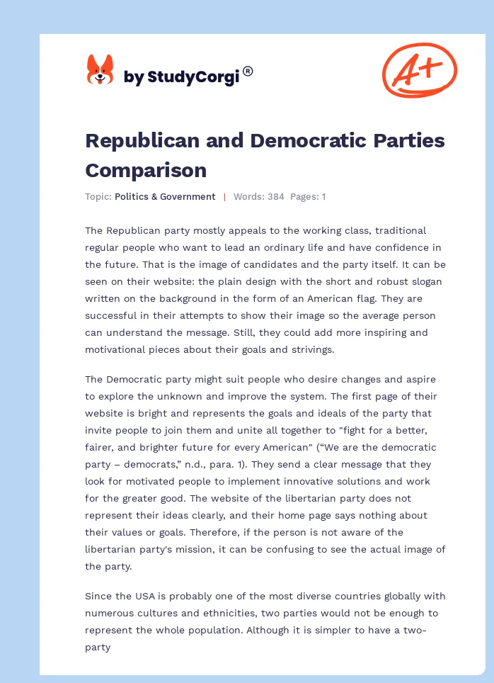 Republican and Democratic Parties Comparison. Page 1