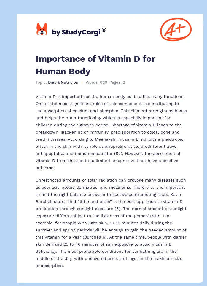 Importance of Vitamin D for Human Body. Page 1
