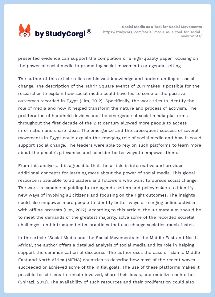 Social Media as a Tool for Social Movements. Page 2