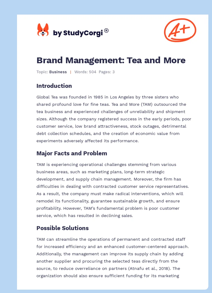 Brand Management: Tea and More. Page 1