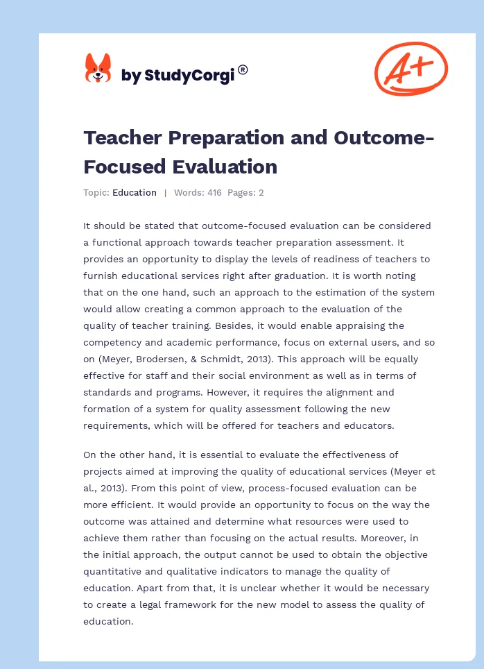 Teacher Preparation and Outcome-Focused Evaluation. Page 1