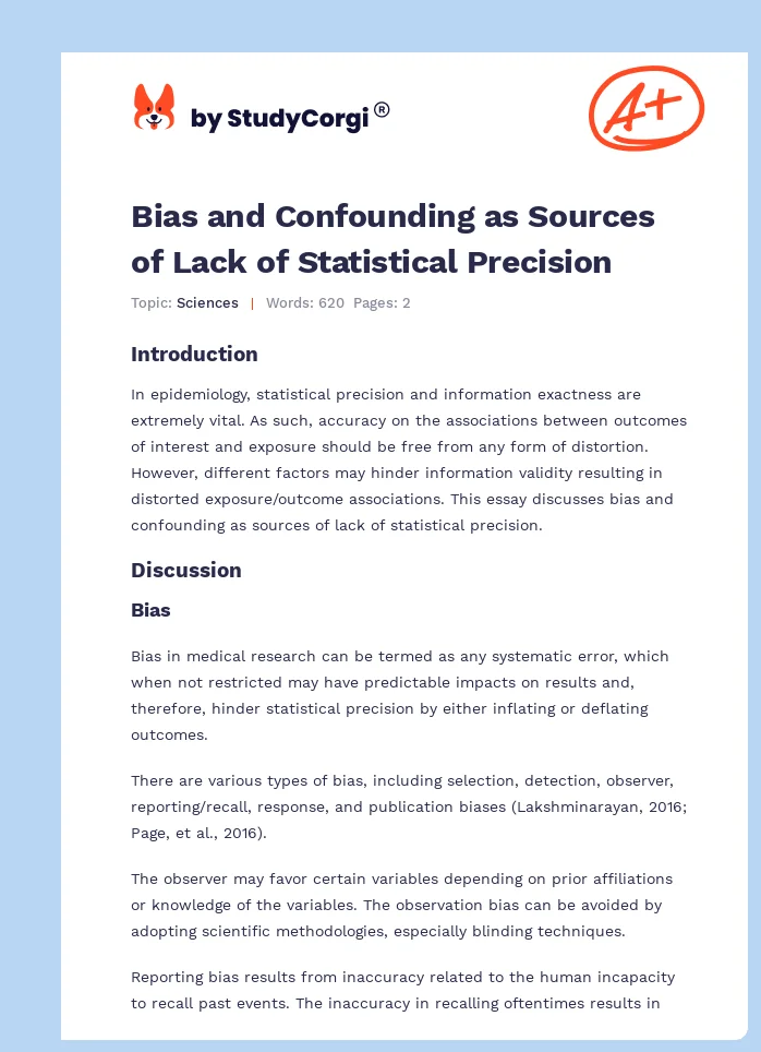 Bias and Confounding as Sources of Lack of Statistical Precision. Page 1