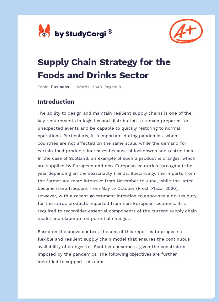 Supply Chain Strategy for the Foods and Drinks Sector. Page 1