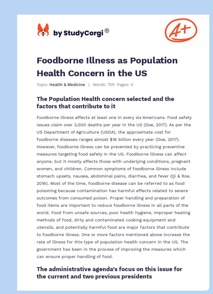 Foodborne Illness as Population Health Concern in the US. Page 1