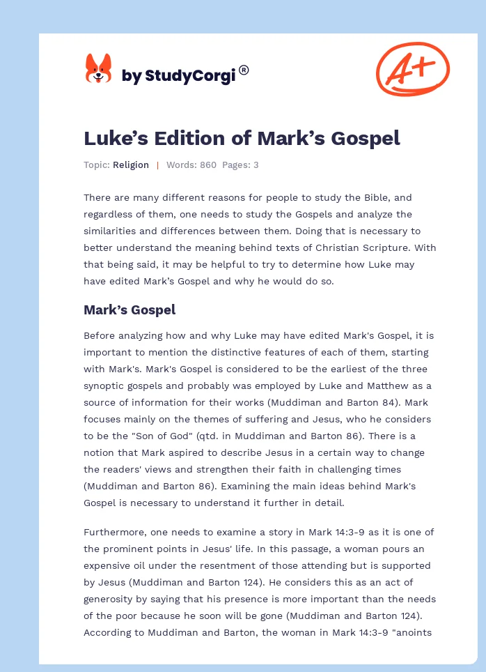Luke’s Edition of Mark’s Gospel. Page 1