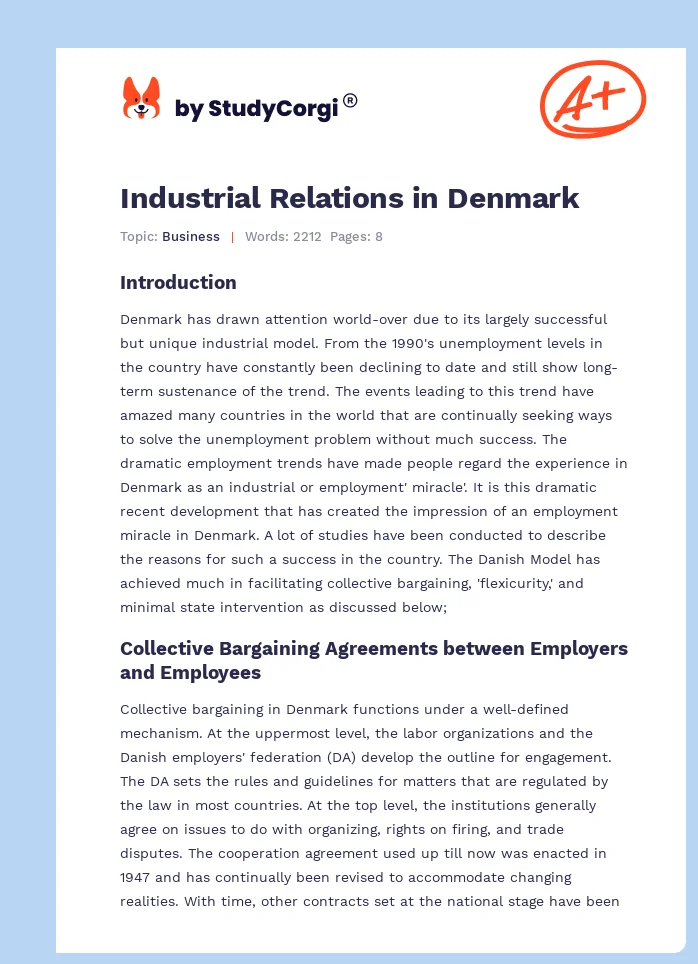 Industrial Relations in Denmark. Page 1