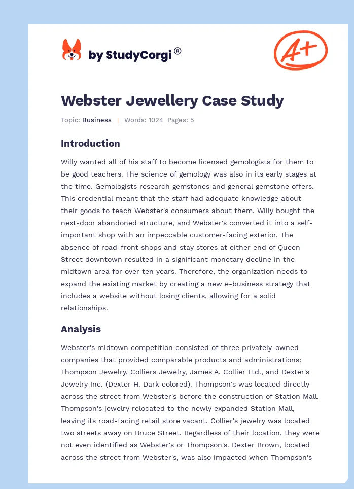 Webster Jewellery Case Study. Page 1