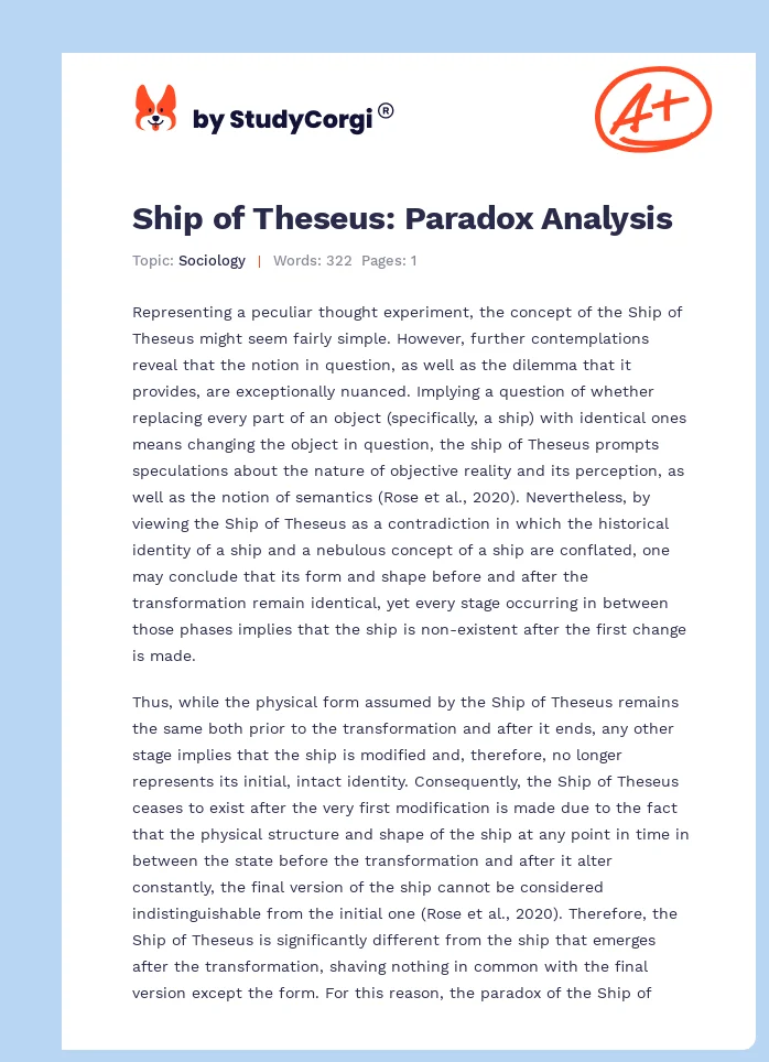 Ship of Theseus: Paradox Analysis. Page 1