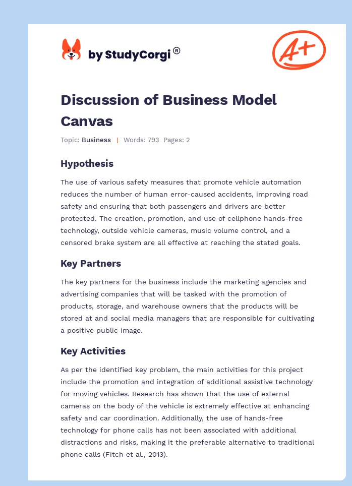 Discussion of Business Model Canvas. Page 1