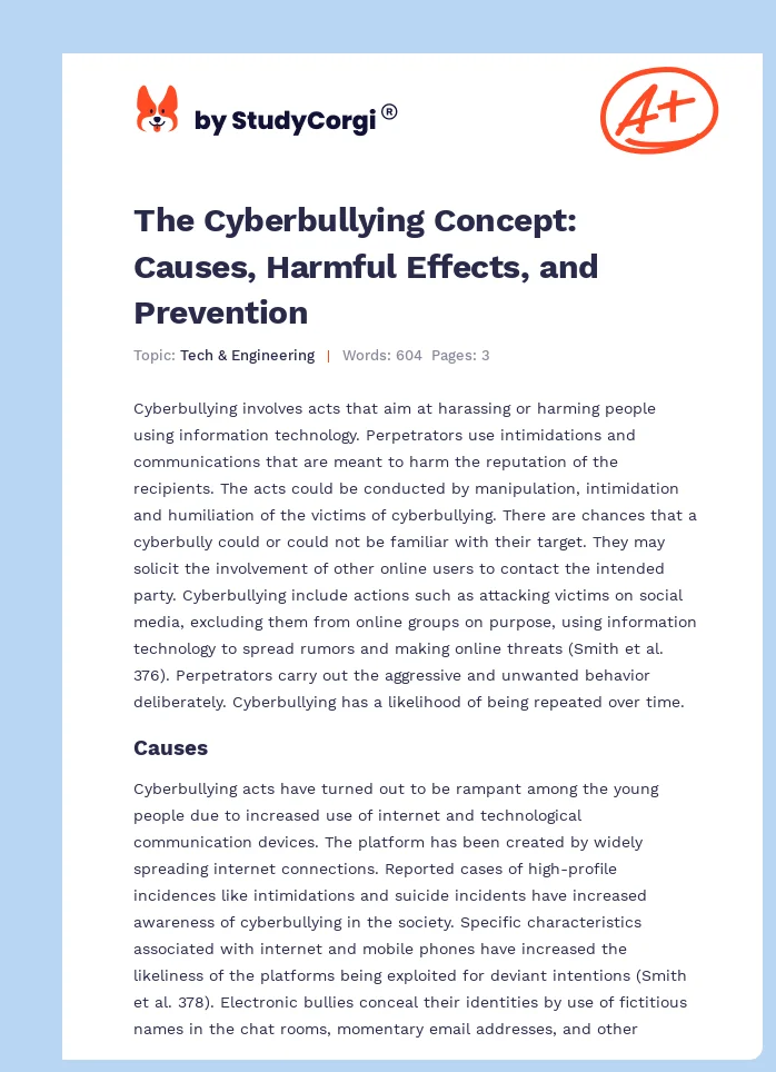 The Cyberbullying Concept: Causes, Harmful Effects, and Prevention. Page 1