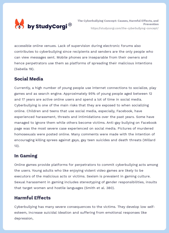 The Cyberbullying Concept: Causes, Harmful Effects, and Prevention. Page 2