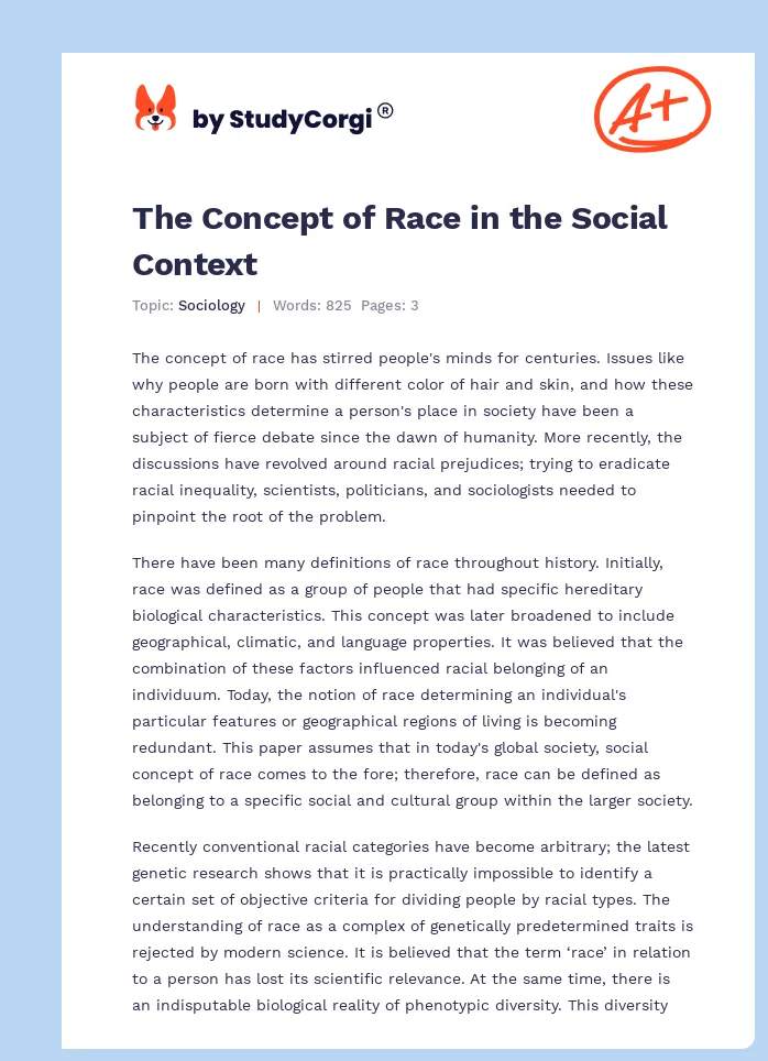 The Concept of Race in the Social Context. Page 1