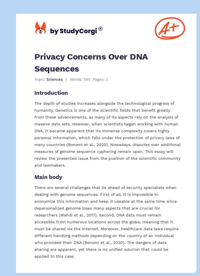 Privacy Concerns Over DNA Sequences. Page 1