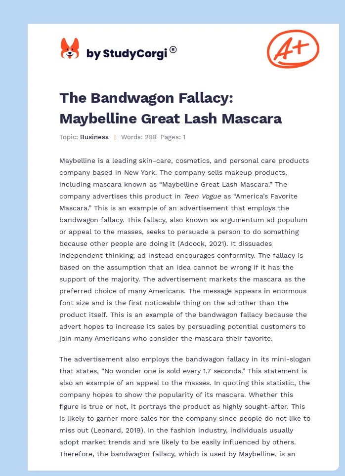 The Bandwagon Fallacy: Maybelline Great Lash Mascara. Page 1