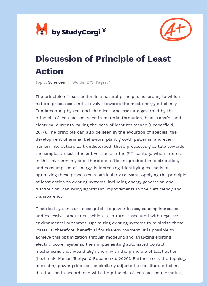 Discussion of Principle of Least Action. Page 1