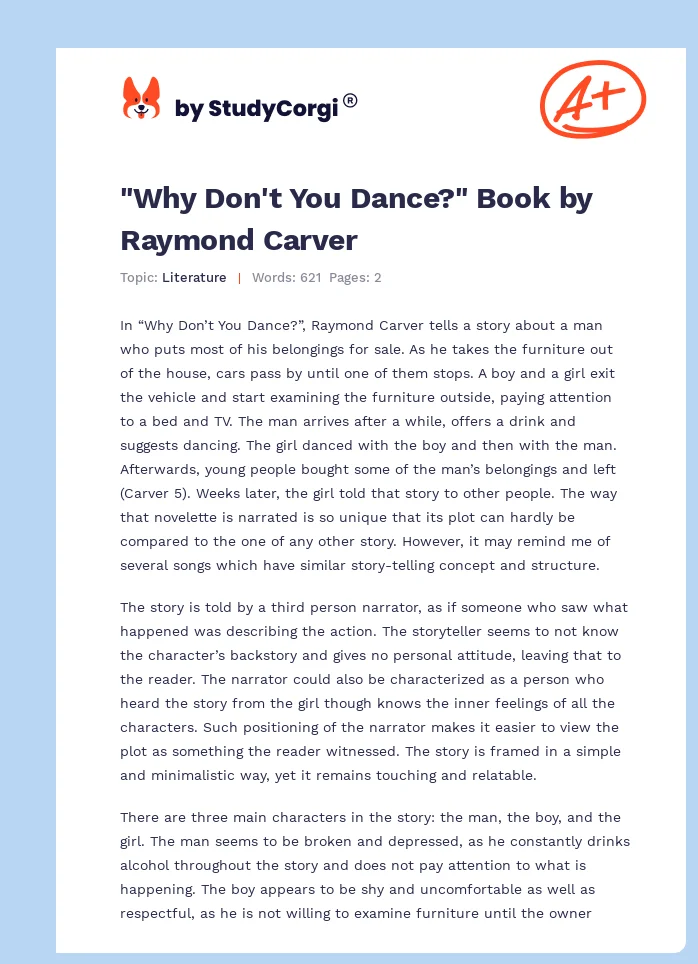 "Why Don't You Dance?" Book by Raymond Carver. Page 1