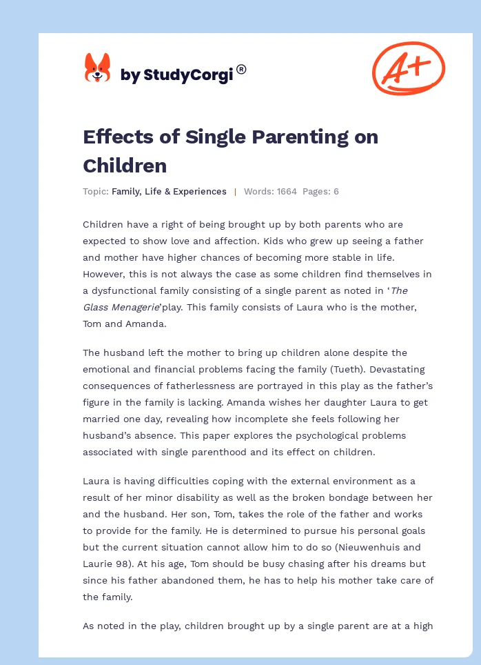Effects of Single Parenting on Children. Page 1