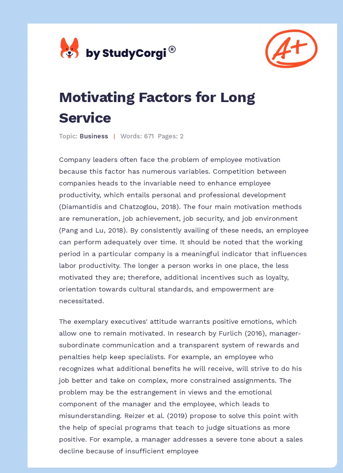 Motivating Factors for Long Service. Page 1