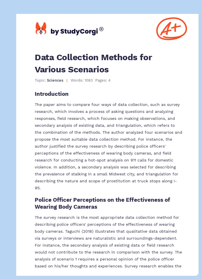 Data Collection Methods for Various Scenarios. Page 1