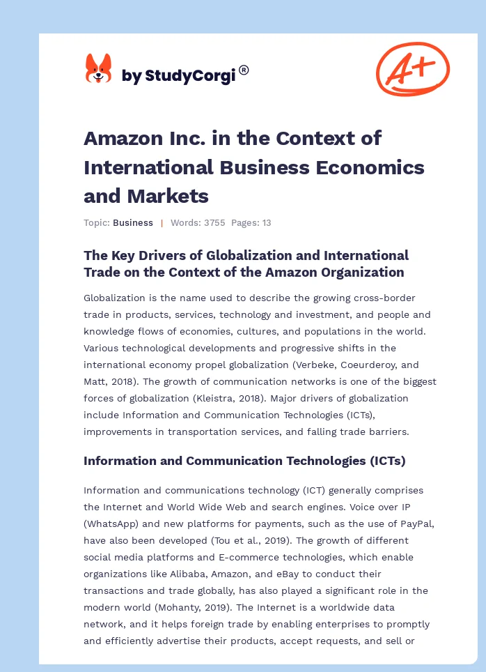 Amazon Inc. in the Context of International Business Economics and Markets. Page 1