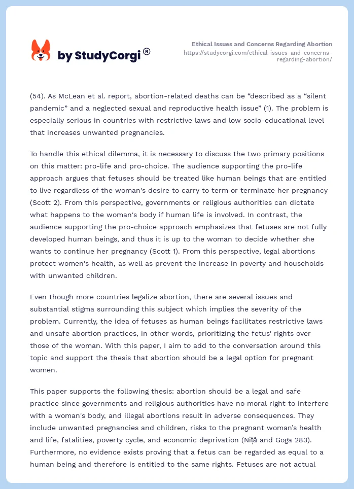 Ethical Issues and Concerns Regarding Abortion. Page 2