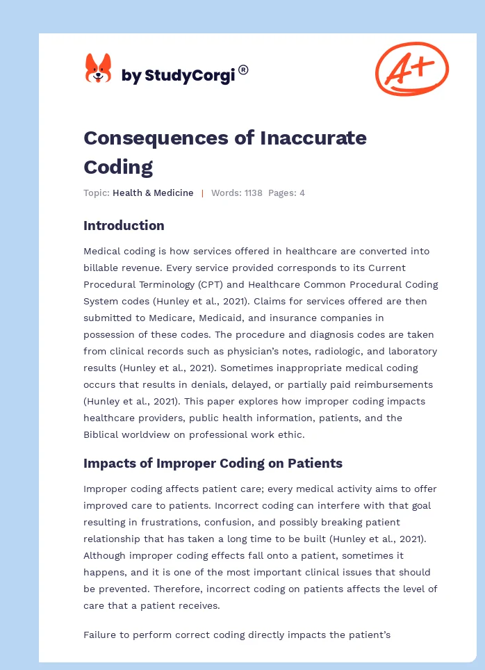Consequences of Inaccurate Coding. Page 1