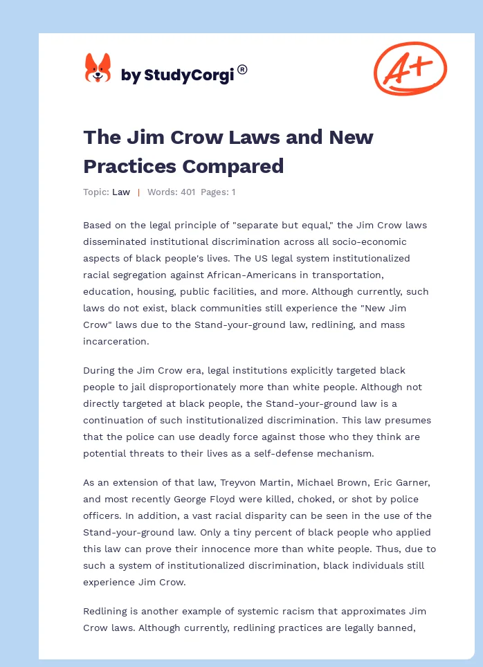 The Jim Crow Laws and New Practices Compared. Page 1