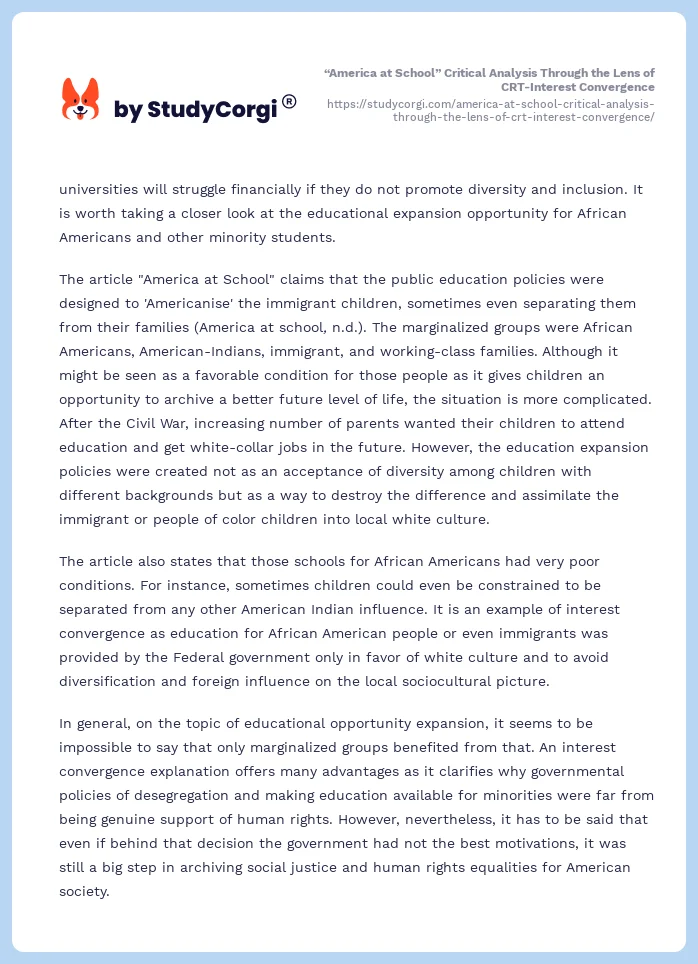 “America at School” Critical Analysis Through the Lens of CRT-Interest Convergence. Page 2