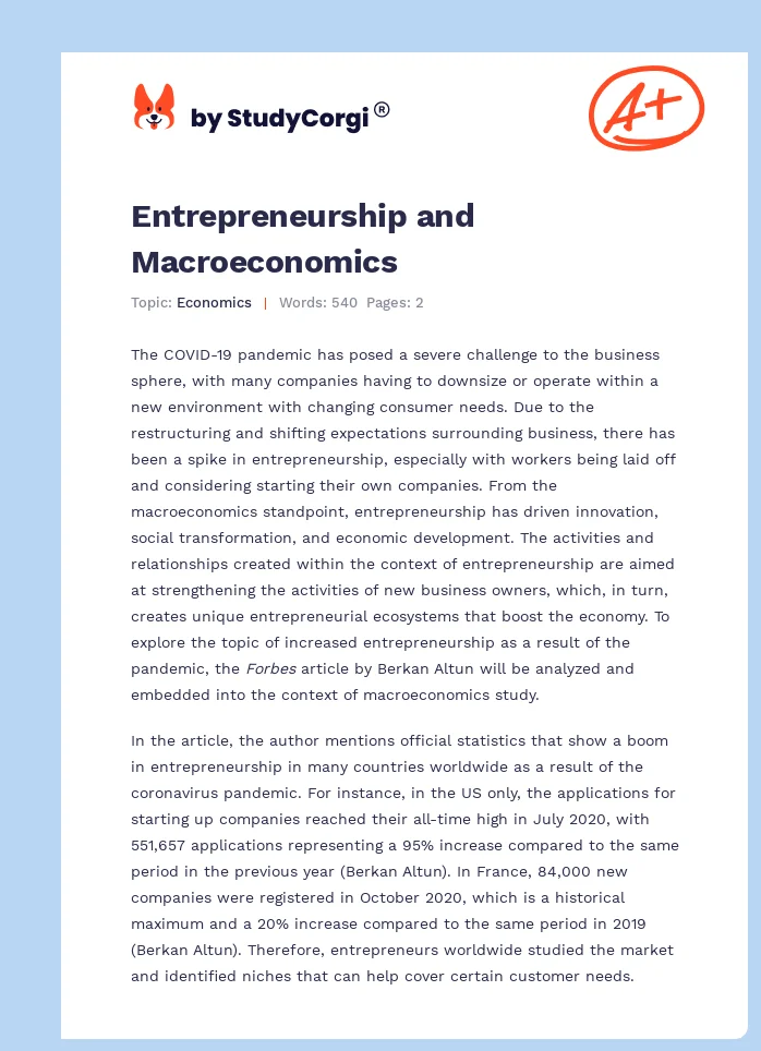 Entrepreneurship and Macroeconomics. Page 1