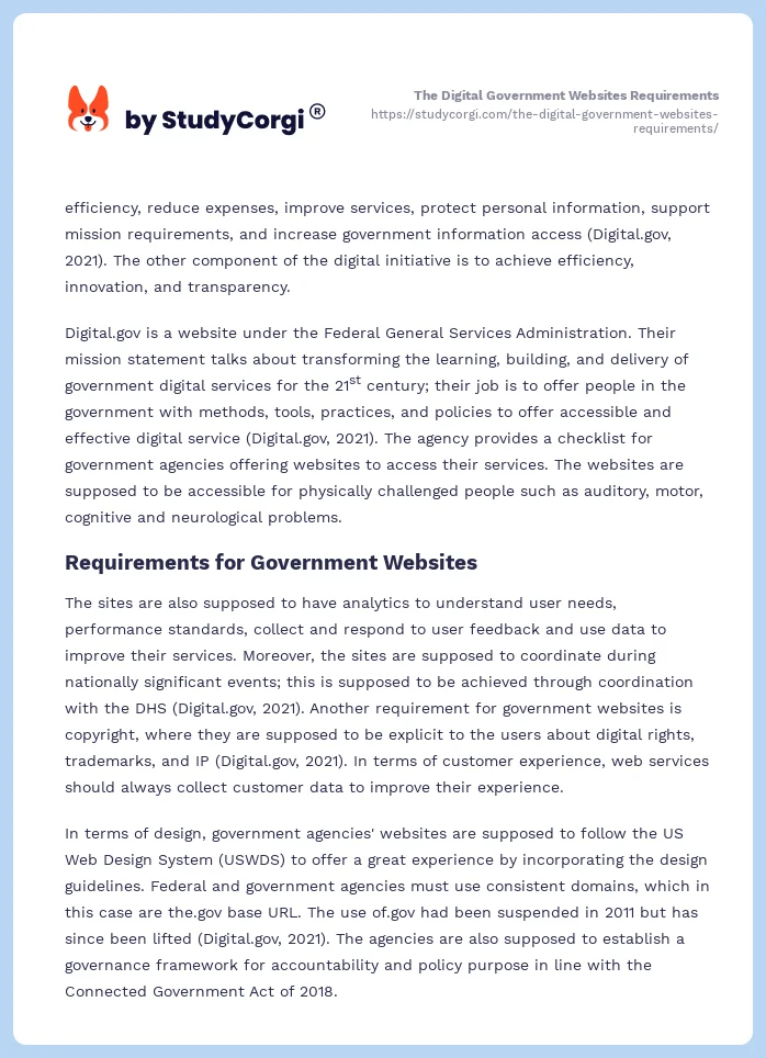 The Digital Government Websites Requirements. Page 2