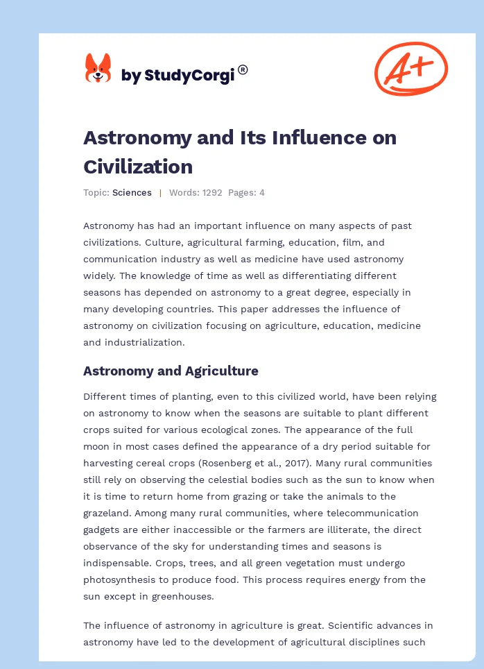 Astronomy and Its Influence on Civilization. Page 1