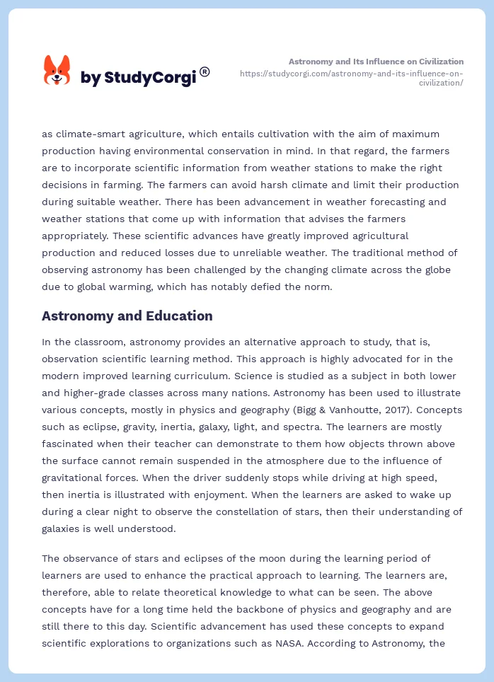 Astronomy and Its Influence on Civilization. Page 2